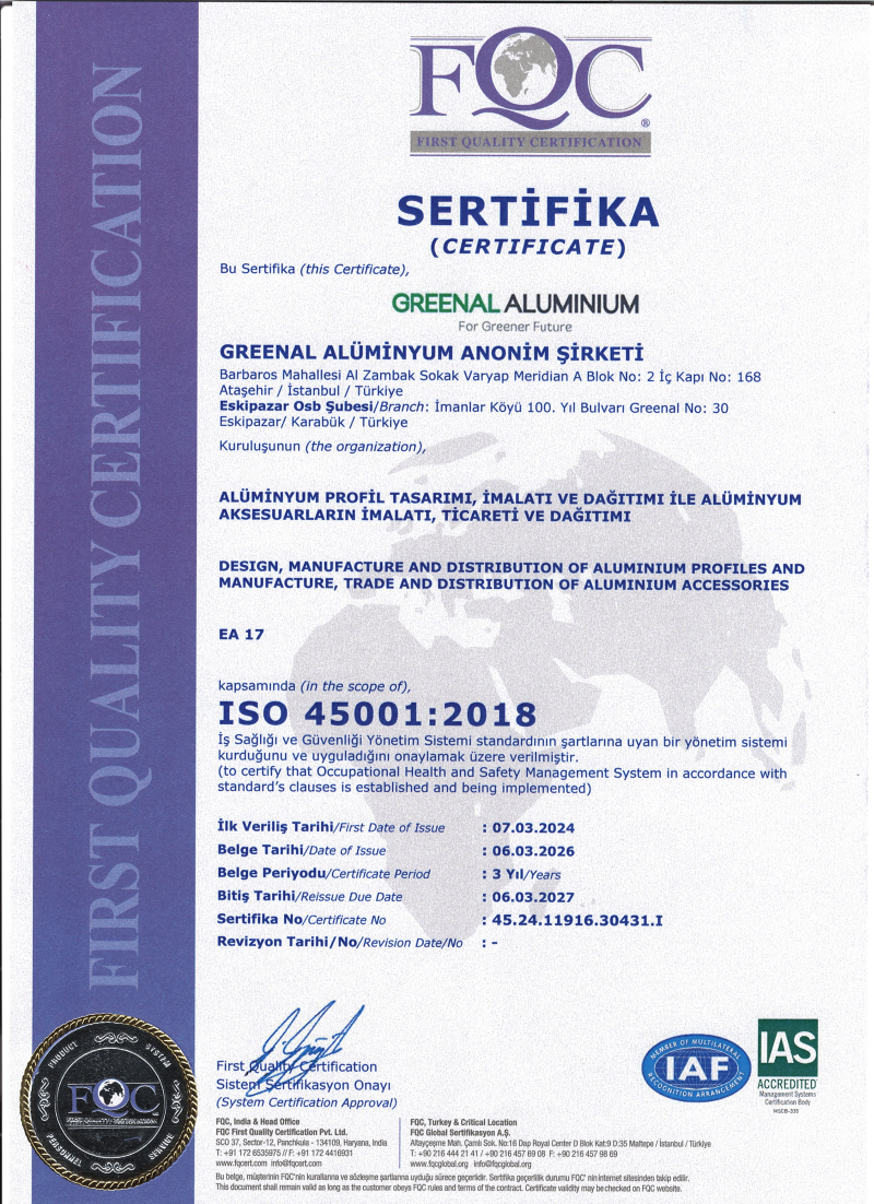 ISO 45001:2018 sertifikası