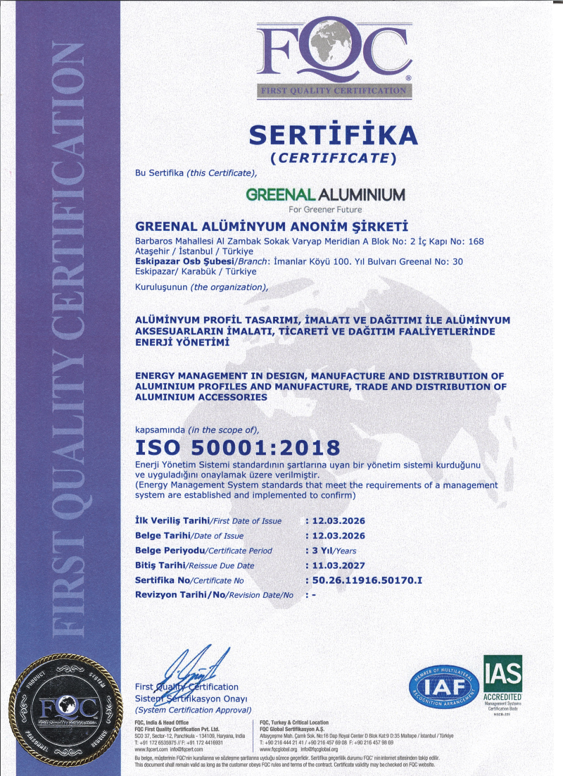 ISO 50001:2018 sertifikası